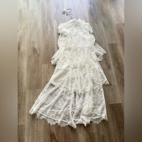 elliatt evelin white lace halter bridal ruffle tiered maxi gown dress medium NEW - Picture 10 of 15
